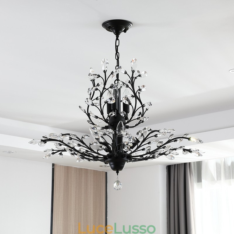 Lampadario in ferro dipinto di cristallo con lampada di illuminazione moderna in cristallo