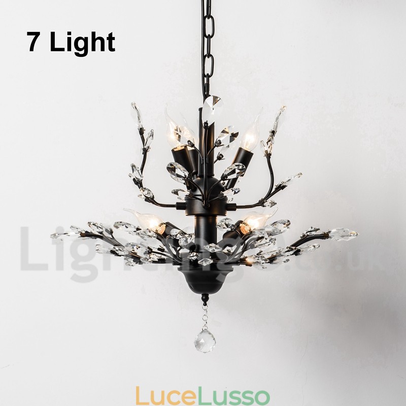 Lampadario in ferro dipinto di cristallo con lampada di illuminazione moderna in cristallo