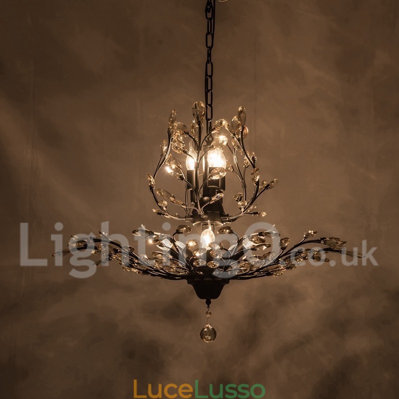 Lampadario in ferro dipinto di cristallo con lampada di illuminazione moderna in cristallo