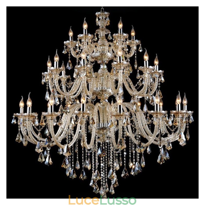 Lampadario moderno di lusso in cristallo K9 color cognac retrò a 3 livelli extra large