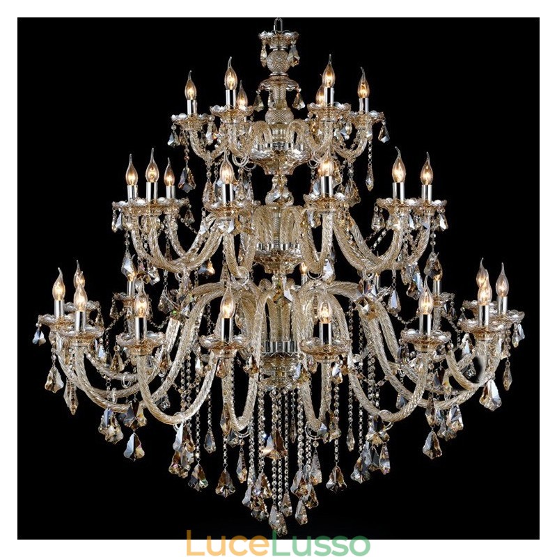 Lampadario moderno di lusso in cristallo K9 color cognac retrò a 3 livelli extra large