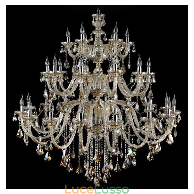 Lampadario moderno di lusso in cristallo K9 color cognac retrò a 3 livelli extra large