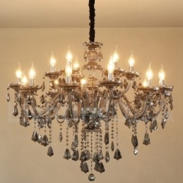 Lampadario grande con candela di cristallo K9 di colore grigio retrò da 18 luci