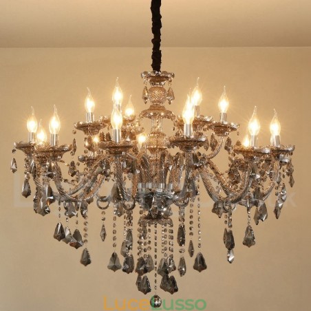 Lampadario grande con candela di cristallo K9 di colore grigio retrò da 18 luci Lampadario grande con candela di cristallo K9 di colore grigio retrò da 18 luci