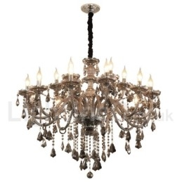 Lampadario grande con candela di cristallo K9 di colore grigio retrò da 18 luci