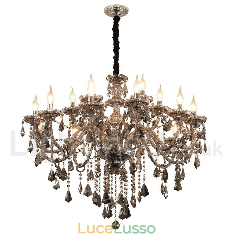 Lampadario grande con candela di cristallo K9 di colore grigio retrò da 18 luci