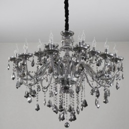 Lampadario grande con candela di cristallo K9 di colore grigio retrò da 18 luci