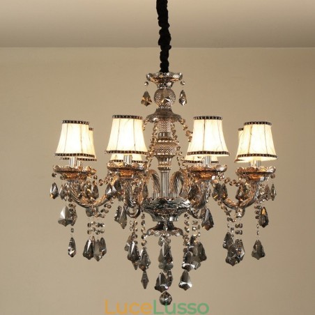 Lampadario a candela in cristallo K9 di colore grigio retrò a 8 luci Lampadario a candela in cristallo K9 di colore grigio retrò a 8 luci