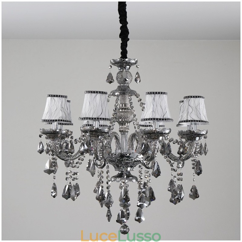Lampadario a candela in cristallo K9 di colore grigio retrò a 8 luci