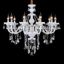 Lampadario a candela in cristallo trasparente K9 colore bianco retrò