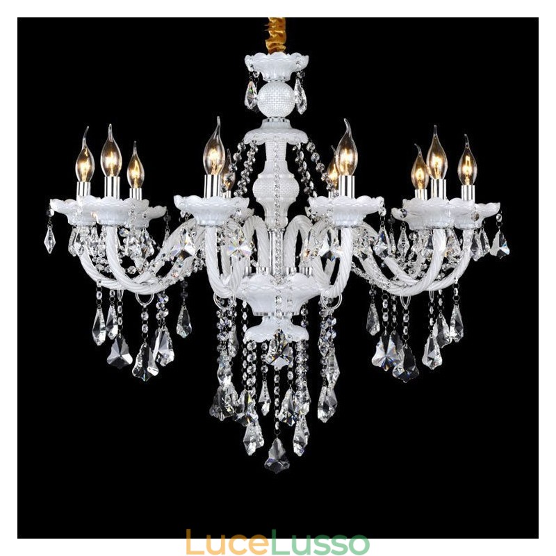Lampadario a candela in cristallo trasparente K9 colore bianco retrò