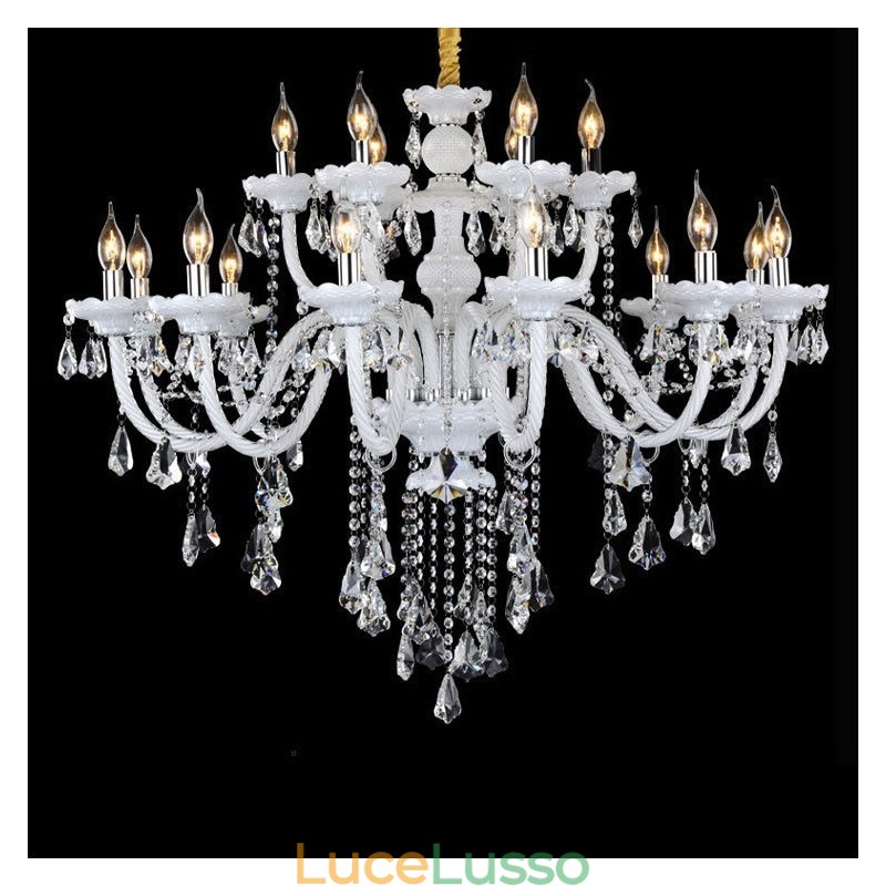 Lampadario a candela in cristallo trasparente K9 colore bianco retrò da 15 luci