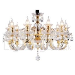 Lampadario a candela in cristallo trasparente K9 color oro retrò