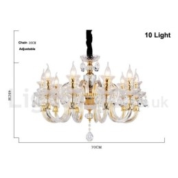 Lampadario a candela in cristallo trasparente K9 color oro retrò
