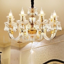 Lampadario a candela in cristallo trasparente K9 color oro retrò