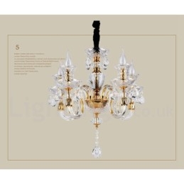 Lampadario a candela in cristallo trasparente K9 color oro retrò