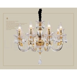 Lampadario a candela in cristallo trasparente K9 color oro retrò