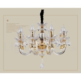 Lampadario a candela in cristallo trasparente K9 color oro retrò