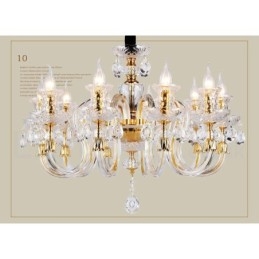 Lampadario a candela in cristallo trasparente K9 color oro retrò