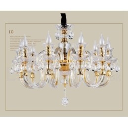 Lampadario a candela in cristallo trasparente K9 color oro retrò
