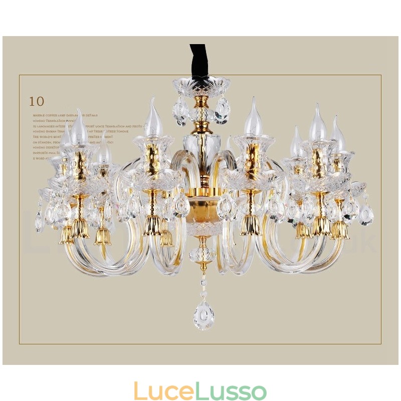 Lampadario a candela in cristallo trasparente K9 color oro retrò