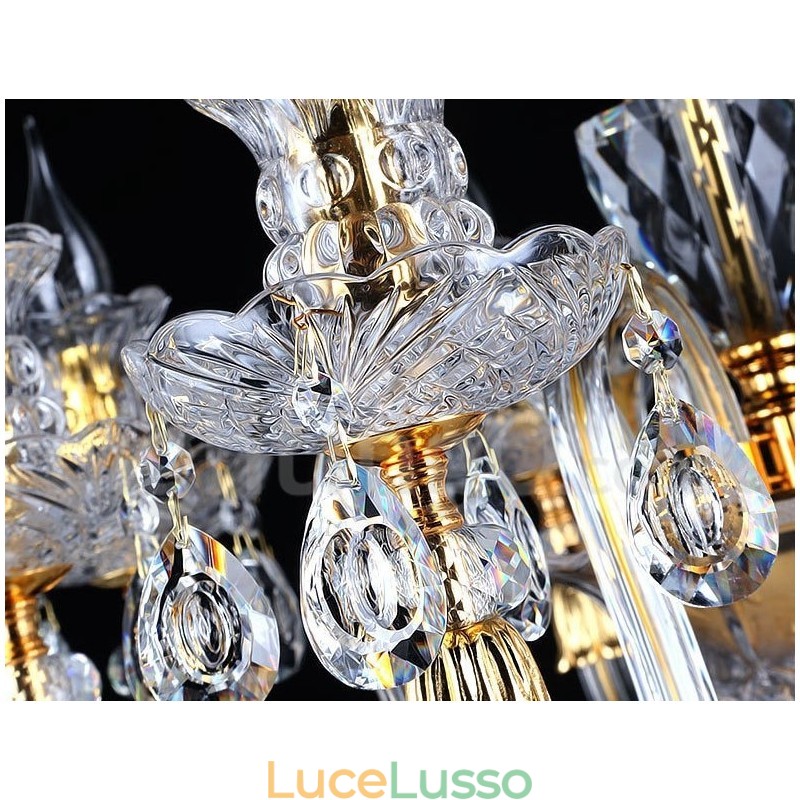 Lampadario a candela in cristallo trasparente K9 color oro retrò