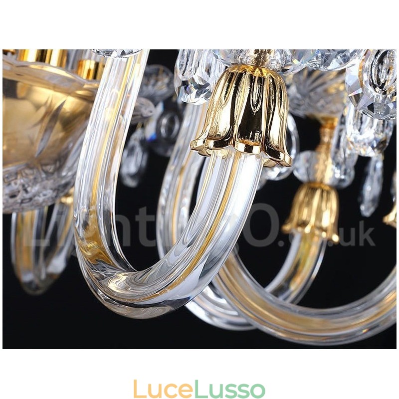 Lampadario a candela in cristallo trasparente K9 color oro retrò