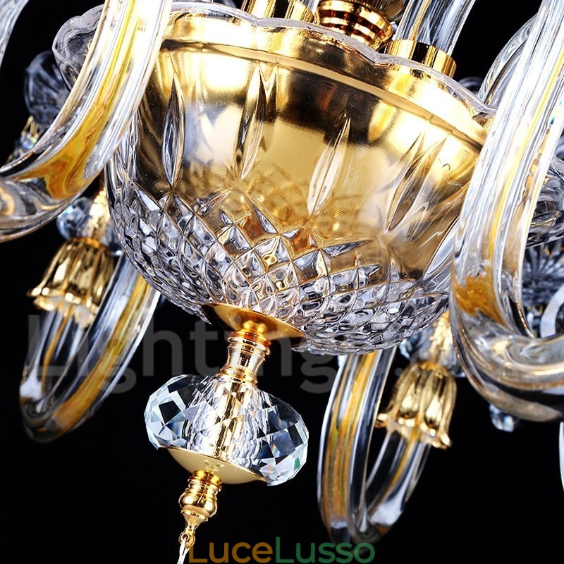 Lampadario a candela in cristallo trasparente K9 color oro retrò