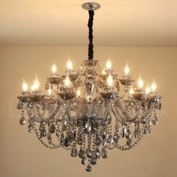 Lampadario grande con candela di cristallo K9 di colore grigio retrò da 18 luci