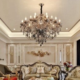 Lampadario grande con candela di cristallo K9 di colore grigio retrò da 18 luci