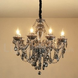 Lampadario grande con candela di cristallo K9 di colore grigio retrò a 8 luci