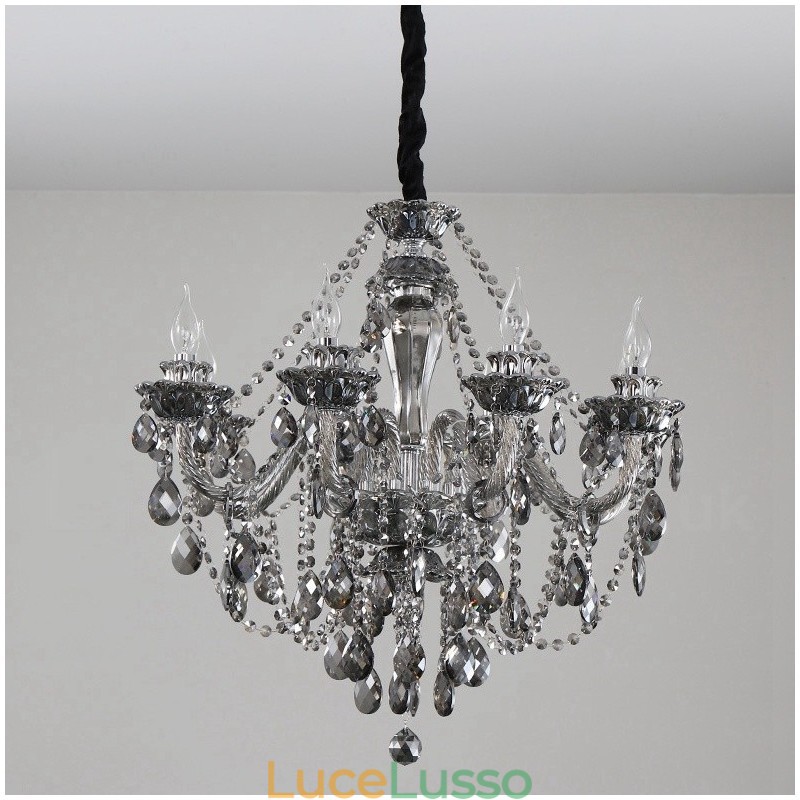 Lampadario grande con candela di cristallo K9 di colore grigio retrò a 8 luci