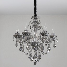 Lampadario grande con candela di cristallo K9 di colore grigio retrò a 6 luci