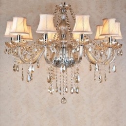 Lampadario in cristallo K9 grande con paralumi color cognac