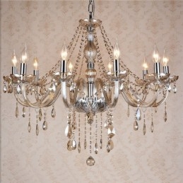 Lampadario in cristallo K9 grande con paralumi color cognac