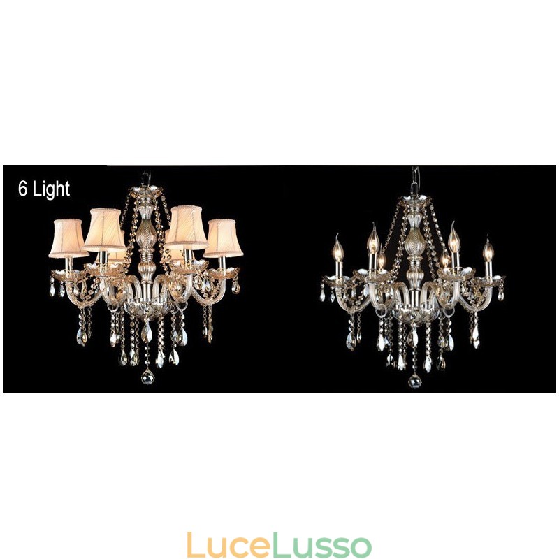Lampadario in cristallo K9 grande con paralumi color cognac