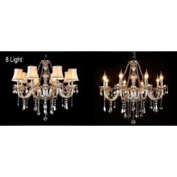 Lampadario in cristallo K9 grande con paralumi color cognac