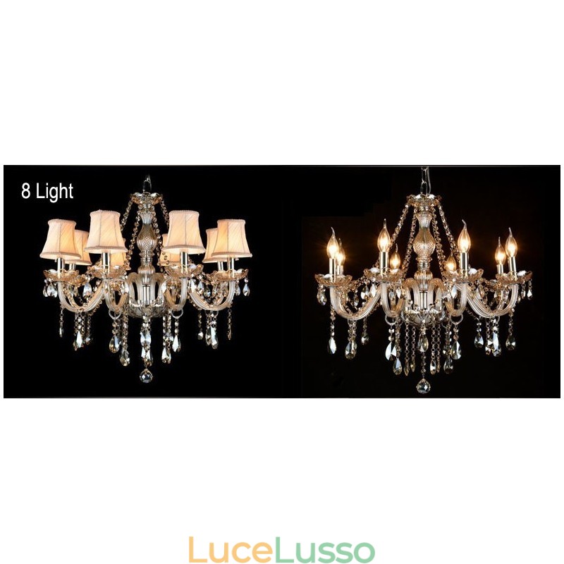 Lampadario in cristallo K9 grande con paralumi color cognac