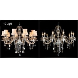 Lampadario in cristallo K9 grande con paralumi color cognac