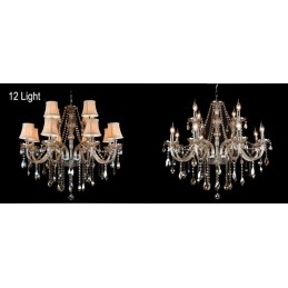 Lampadario in cristallo K9 grande con paralumi color cognac