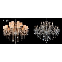 Lampadario in cristallo K9 grande con paralumi color cognac