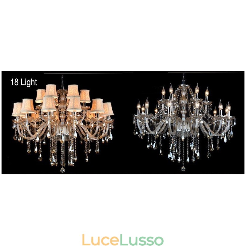 Lampadario in cristallo K9 grande con paralumi color cognac