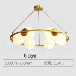 Lampadario rotondo rustico in ottone puro con paralumi bianchi