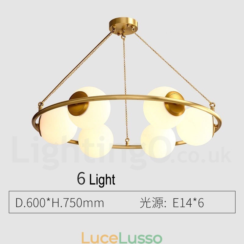 Lampadario rotondo rustico in ottone puro con paralumi bianchi