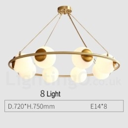 Lampadario rotondo rustico in ottone puro con paralumi bianchi