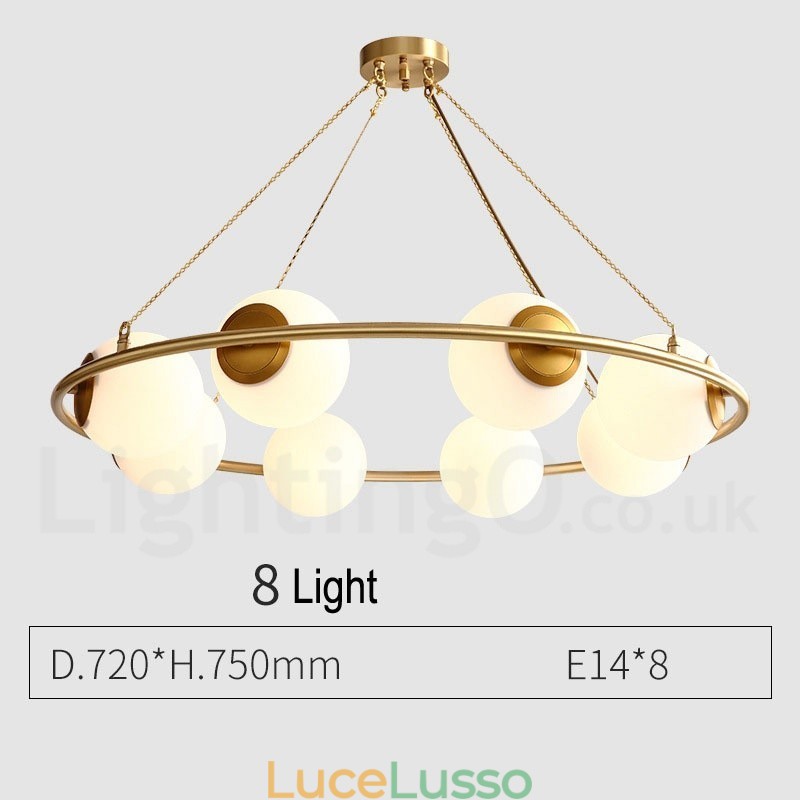 Lampadario rotondo rustico in ottone puro con paralumi bianchi
