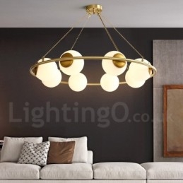 Lampadario rotondo rustico in ottone puro con paralumi bianchi