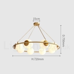 Lampadario rotondo rustico in ottone puro con paralumi bianchi