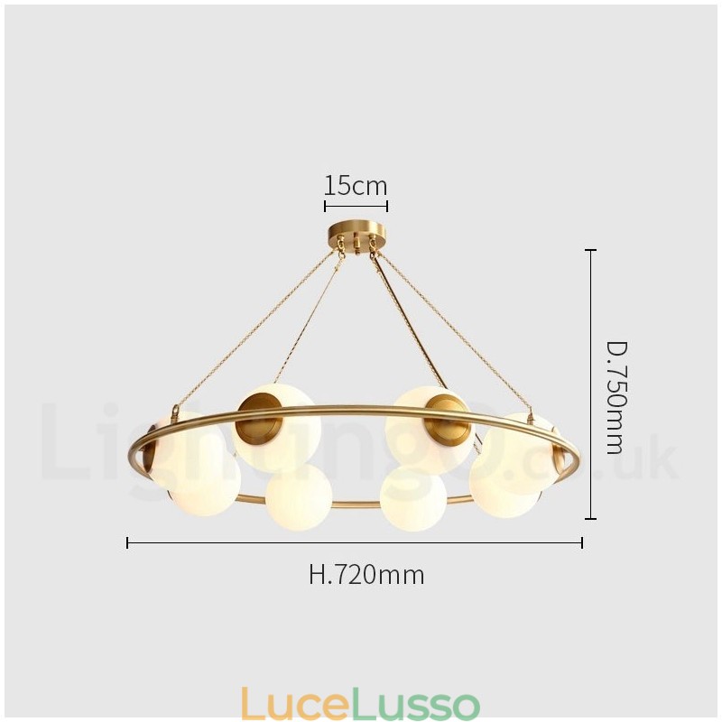 Lampadario rotondo rustico in ottone puro con paralumi bianchi