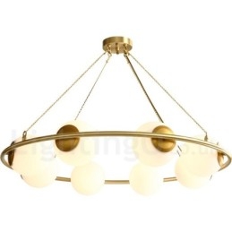 Lampadario rotondo rustico in ottone puro con paralumi bianchi